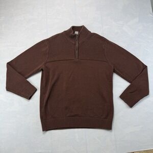 Dockers Mens Large Brown 1/4 Zip Sweater Cotton Pullover Casual
